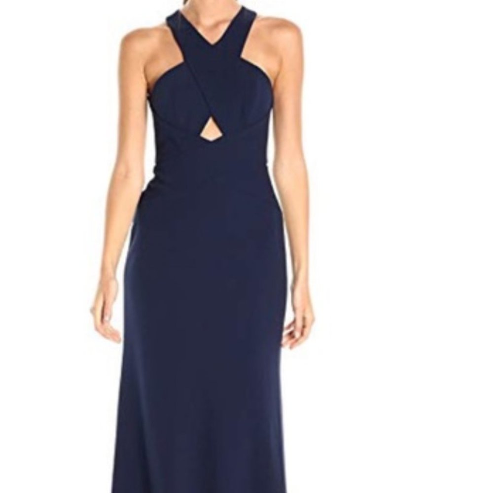 BCBGMAXAZRIA cutout halter gown (Black)